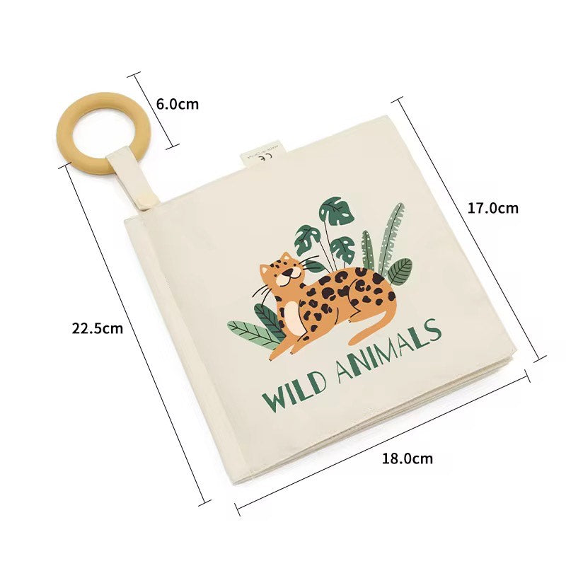 Vibrant Wild Animal Safari Sensory Crinkle Book with Wooden Handle